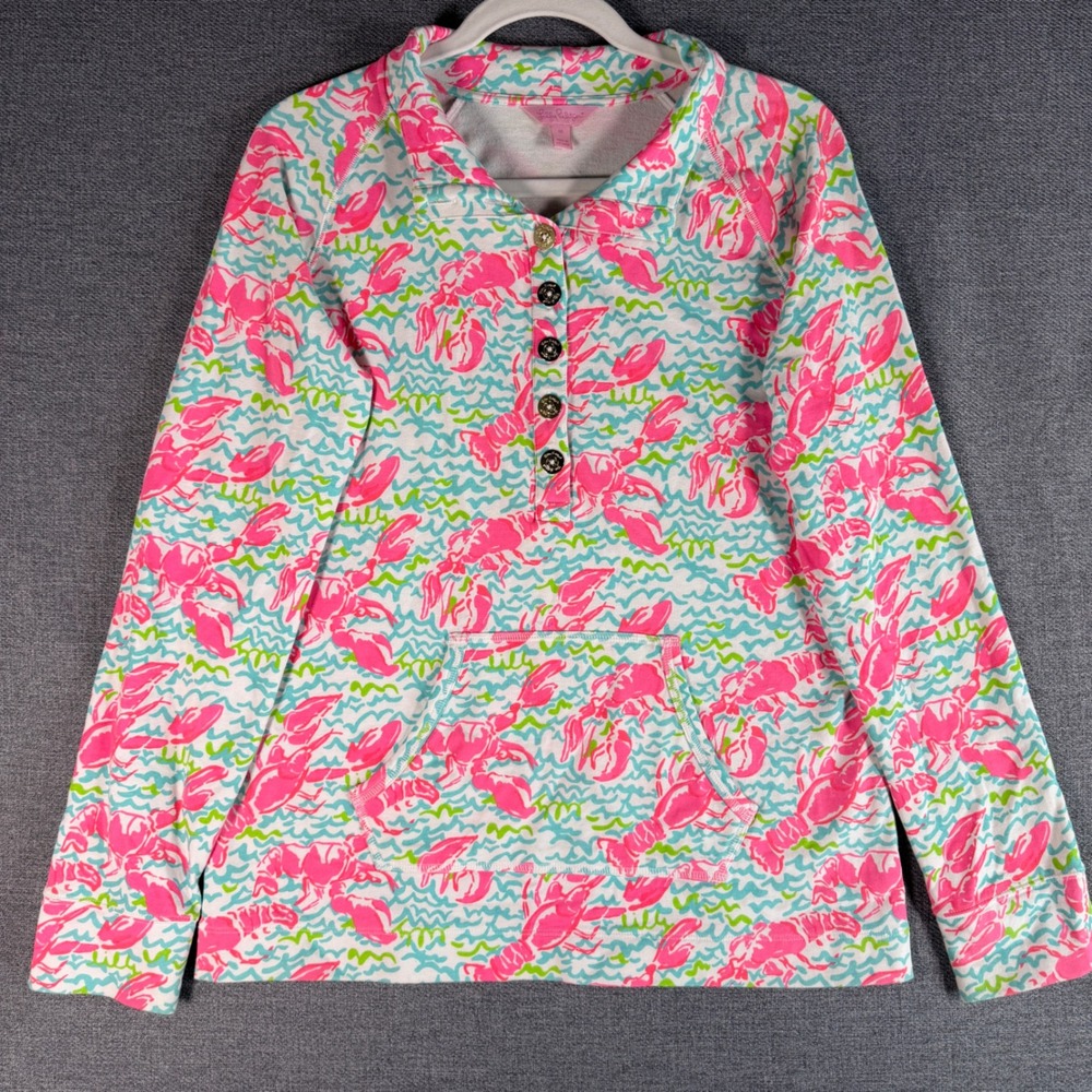 Lilly Pulitzer Skipper Popover Pink Lobster Pullover Quarter Top Med Resortwear